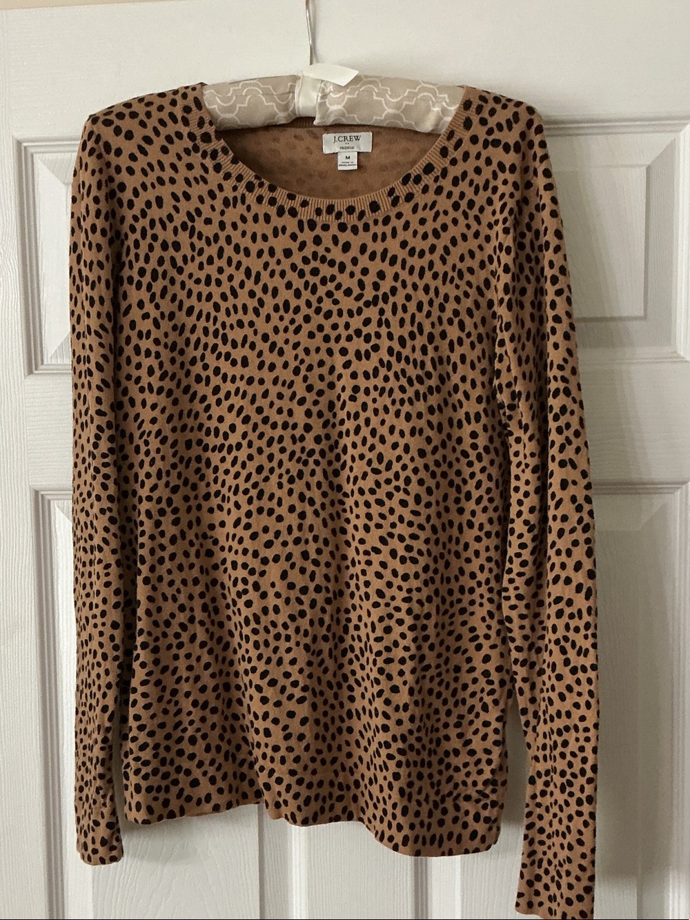 J. Crew Camel and Black Leopard Print Crewneck Sweater